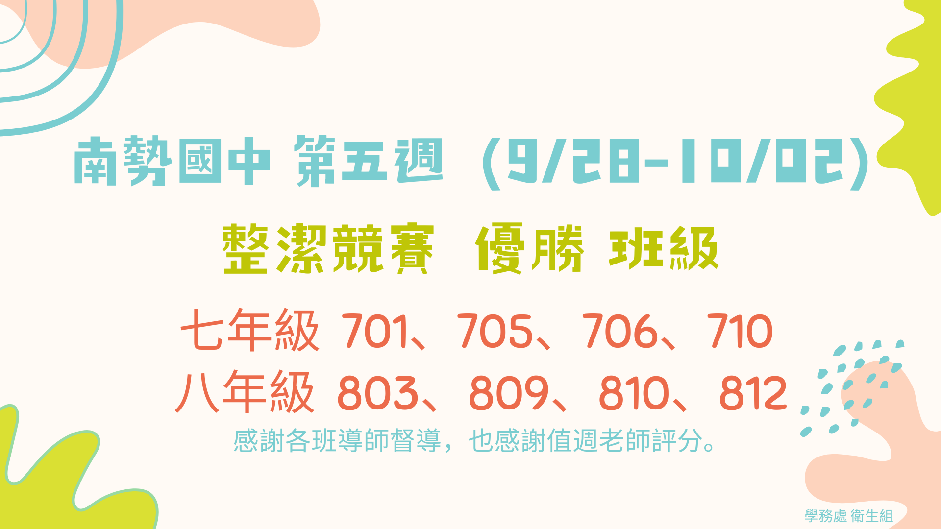 115學年度第一學期第五週整潔競賽